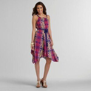 Route 66 Women's Rope Tie Scarf Print Dress, Jazz Blue, Medium